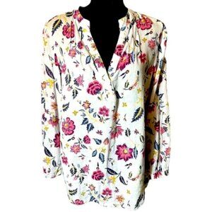 Old Navy White Floral Linen Blend Women’s Blouse Size Large “The Tunic Shirt”
